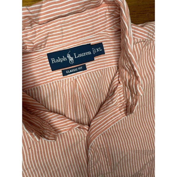 POLO RALPH LAUREN BUTTON DRESS SHIRT XL PINK WHITE STRIPE CUSTOM FIT- BLUE PONY - Picture 4 of 8